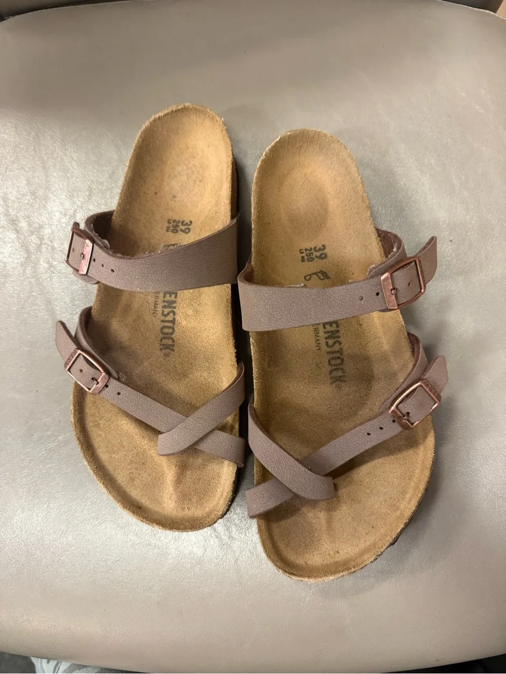 Birkenstock Women's Taupe Brown Double Strap Slide Sandals
